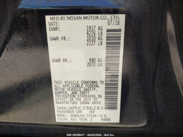 Nissan Altima 2.5 Sr 2018 1N4AL3AP9JC286283 Image 9