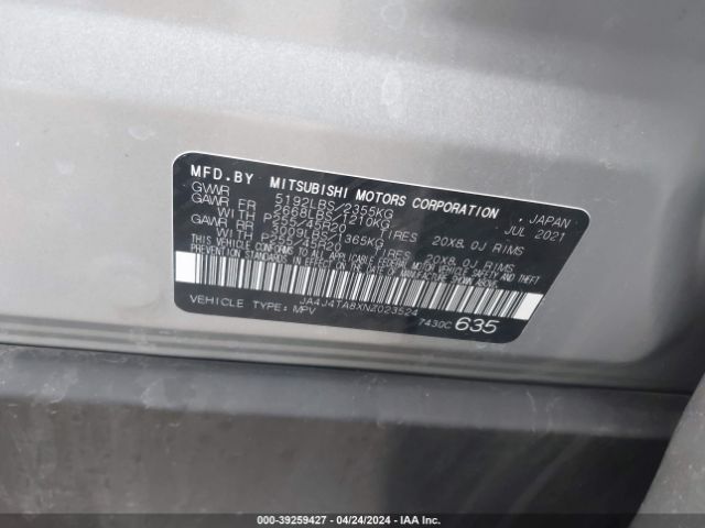 JA4J4TA8XNZ023524 Mitsubishi Outlander Es 2.5 S-awc