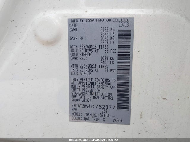 Nissan Rogue Sl 2014 5N1AT2MV4EC752377 Image 9