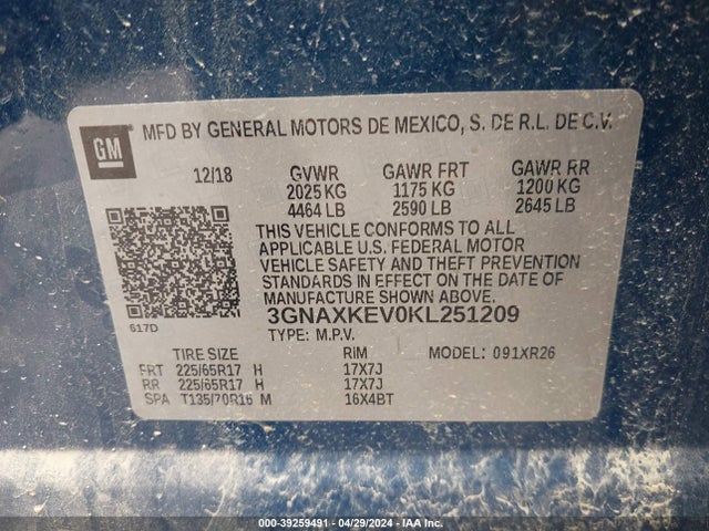 Chevrolet EQUINOX LT 2019 3GNAXKEV0KL251209 Image 9