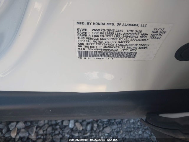 Honda Pilot Ex-l 2017 5FNYF6H85HB099703 Image 9