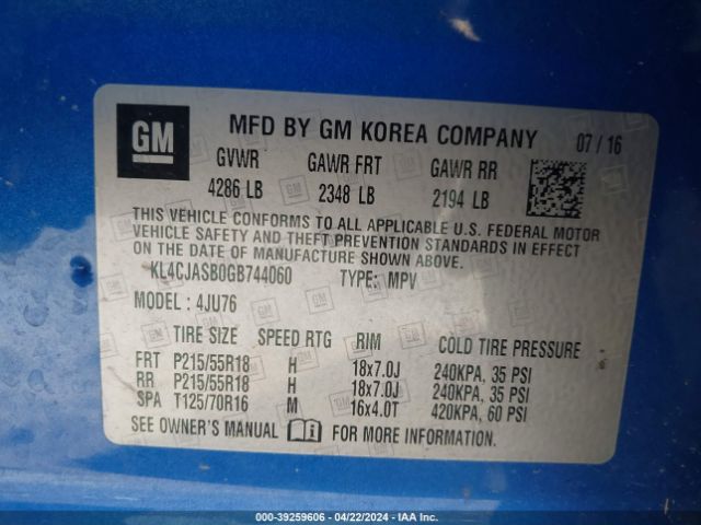 KL4CJASB0GB744060 Buick Encore