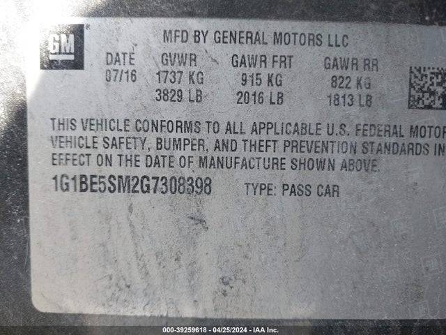 Chevrolet Cruze Lt Auto 2016 1G1BE5SM2G7308398 Image 9