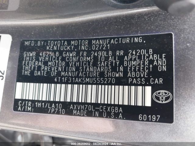 4T1F31AK5MU555270 Toyota Camry Xle Hybrid