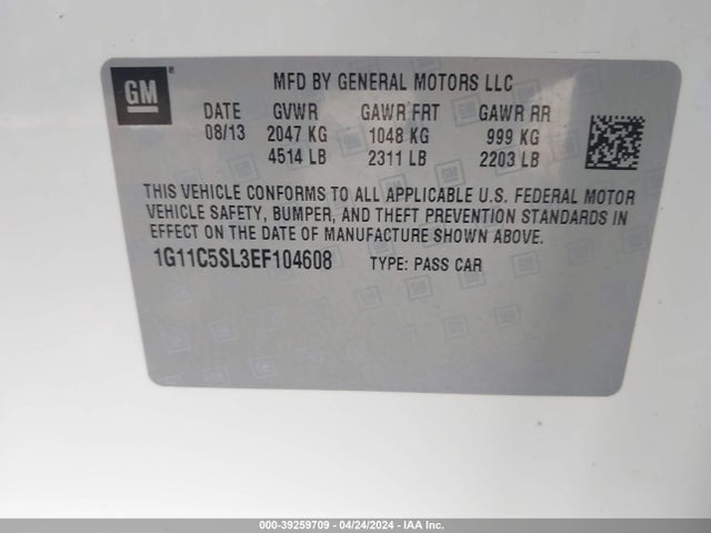 Chevrolet MALIBU 1LT 2014 1G11C5SL3EF104608 Image 9