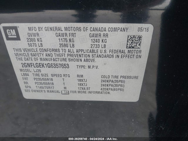 Chevrolet Equinox Ltz 2016 2GNFLGEK1G6357653 Image 9