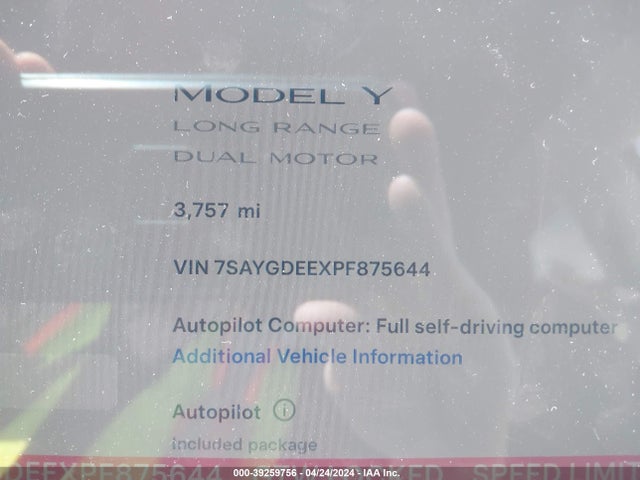 7SAYGDEEXPF875644 Tesla Model Y Awd/long Range Dual Motor All-wheel Drive