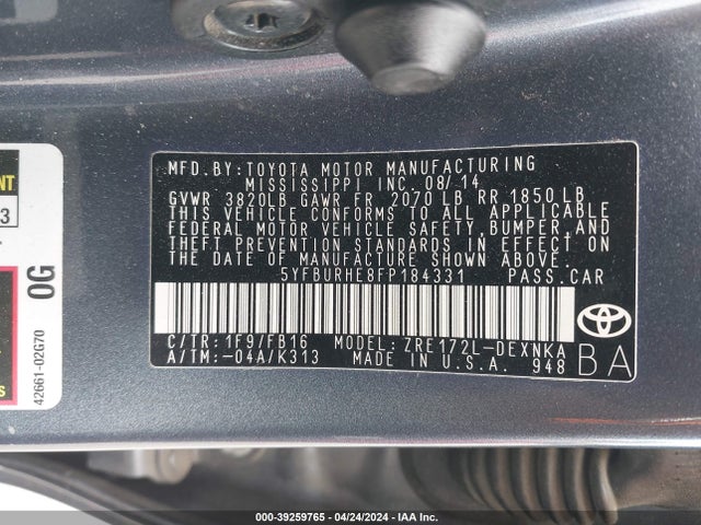 Toyota Corolla Le Plus 2015 5YFBURHE8FP184331 Image 9