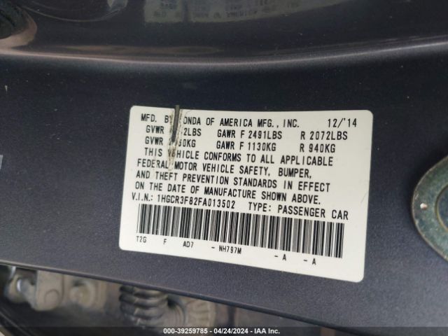 1HGCR3F82FA013502 Honda Accord Ex-l V-6