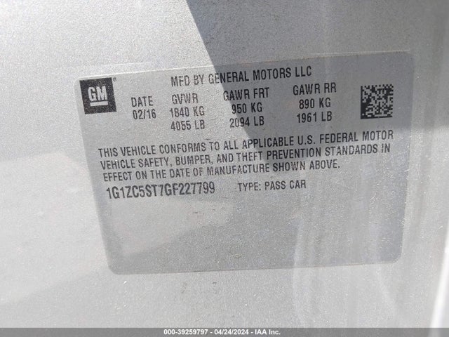 Chevrolet Malibu 1fl 2016 1G1ZC5ST7GF227799 Image 9