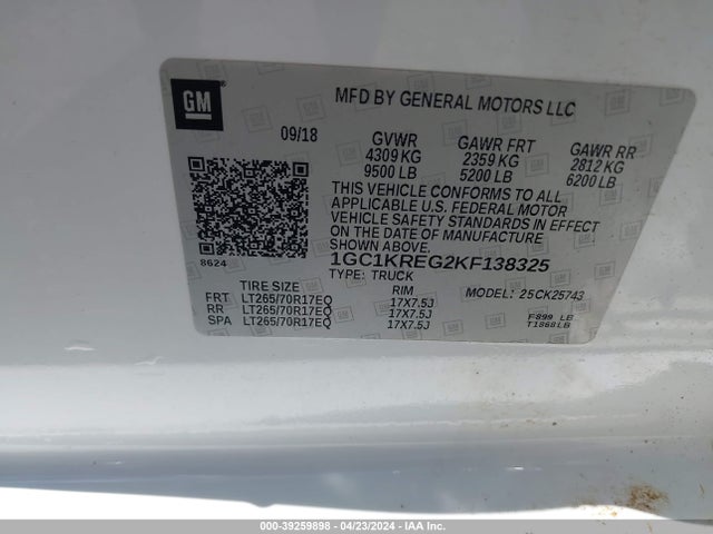 Chevrolet Silverado 2500hd Wt 2019 1GC1KREG2KF138325 Image 9