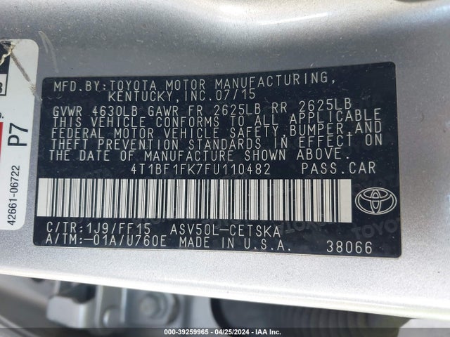 Toyota CAMRY SE 2015 4T1BF1FK7FU110482 Image 9