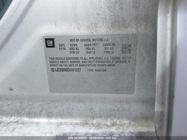Chevrolet Sonic Lt Auto 2014 1G1JC5SH6E4161327 Image 9
