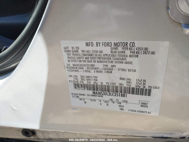 Ford Ecosport Ses 2020 MAJ6S3JL3LC351881 Image 9