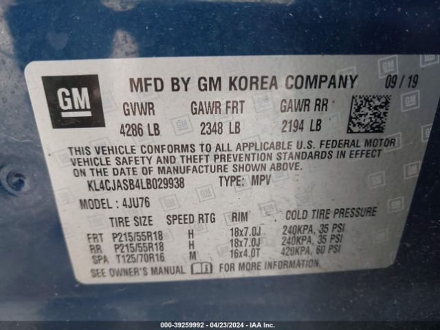 KL4CJASB4LB029938 Buick Encore Fwd Preferred