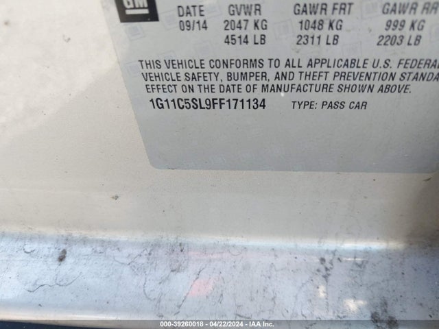 Chevrolet MALIBU 1LT 2015 1G11C5SL9FF171134 Image 9