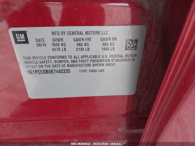 Chevrolet Cruze 1lt Auto 2014 1G1PC5SB9E7442235 Image 9