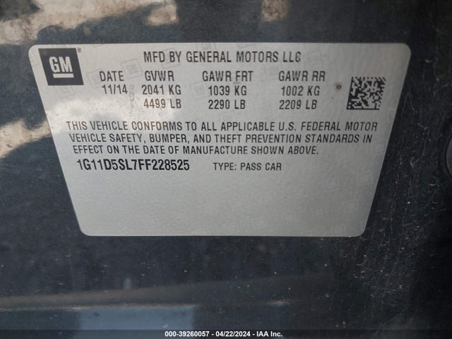 Chevrolet MALIBU 2LT 2015 1G11D5SL7FF228525 Image 9