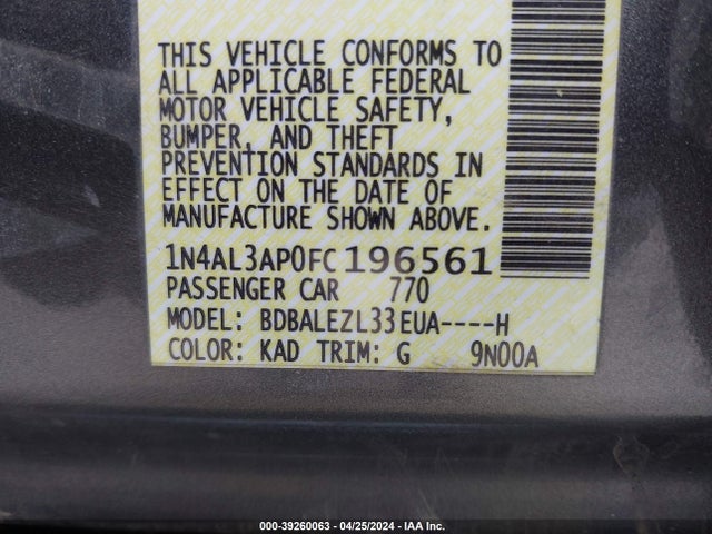 Nissan Altima 2.5 S 2015 1N4AL3AP0FC196561 Image 9