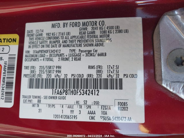 Ford Mustang Ecoboost 2015 1FA6P8TH0F5342412 Image 9