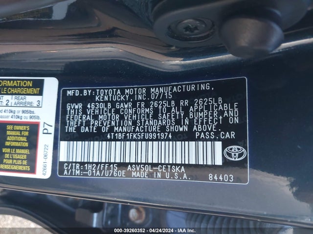 Toyota CAMRY SE 2015 4T1BF1FK5FU991974 Image 9