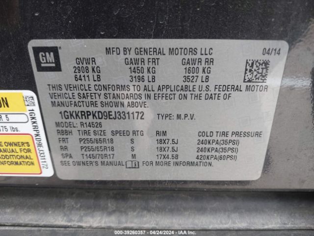1GKKRPKD9EJ331172 GMC Acadia Sle-2