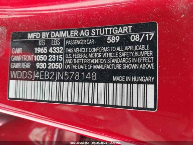 WDDSJ4EB2JN578148 Mercedes-Benz CLA 250