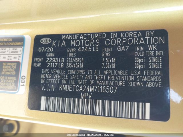 KNDETCA24M7116507 KIA Seltos Sx Turbo