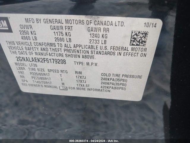 Chevrolet EQUINOX LS 2015 2GNALAEK2F6179208 Image 9