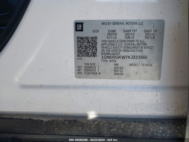1GNERGKW7KJ223565 Chevrolet Traverse 1lt