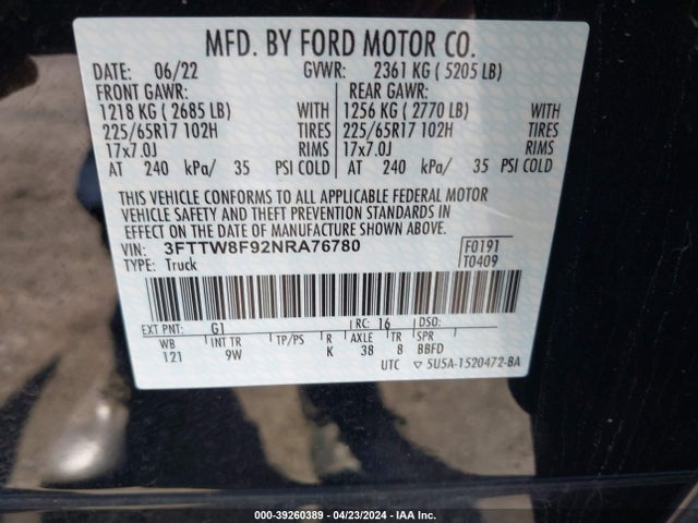 Ford Maverick Xl 2022 3FTTW8F92NRA76780 Image 9