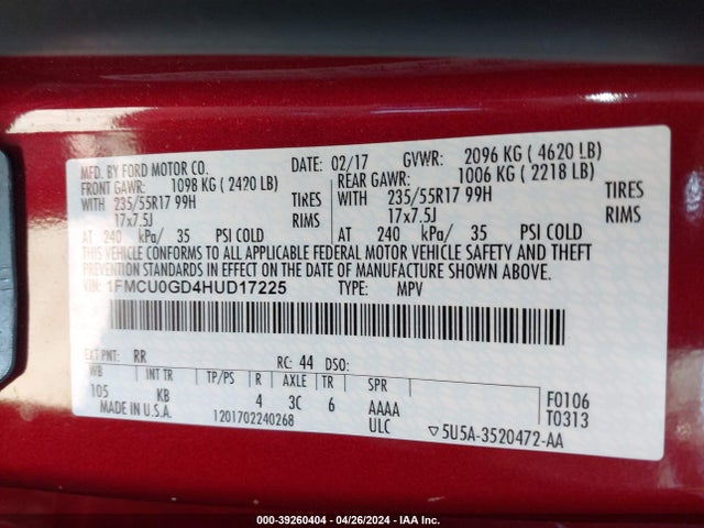 Ford ESCAPE SE 2017 1FMCU0GD4HUD17225 Image 9