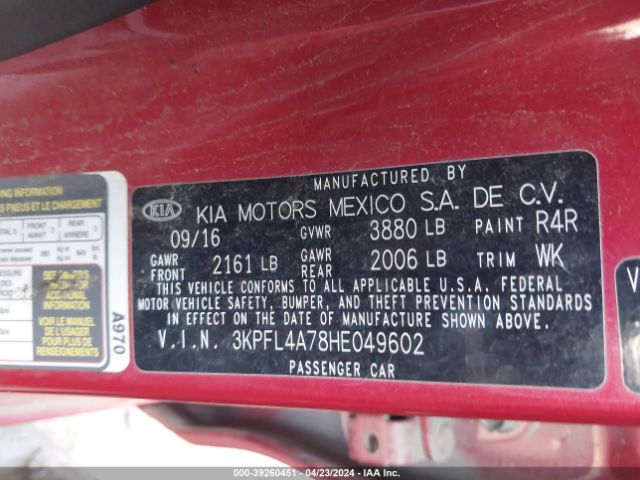 3KPFL4A78HE049602 KIA FORTE S