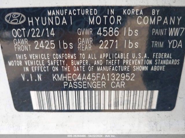 Hyundai Sonata Hybrid Limited 2015 KMHEC4A45FA132952 Image 9