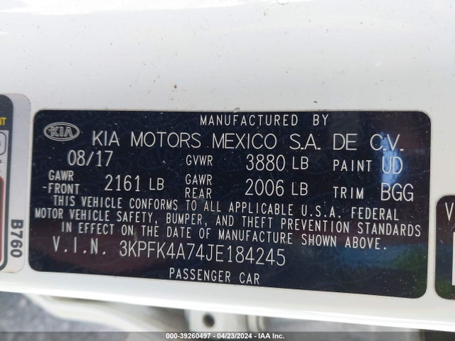 KIA FORTE LX 2018 3KPFK4A74JE184245 Image 9