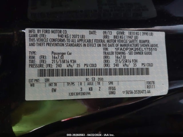 Ford FOCUS SE 2014 1FADP3K26EL175510 Image 9