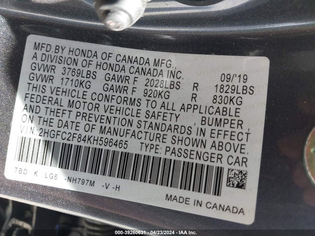 Honda Civic Sport 2019 2HGFC2F84KH596465 Image 9
