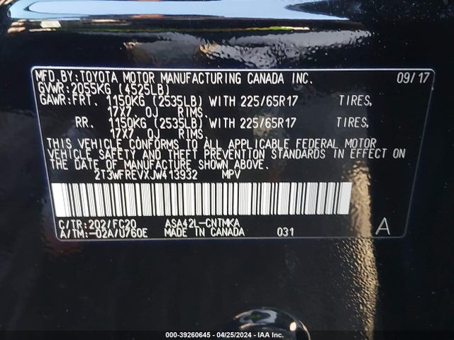 Toyota Rav4 Xle 2018 2T3WFREVXJW413932 Image 9