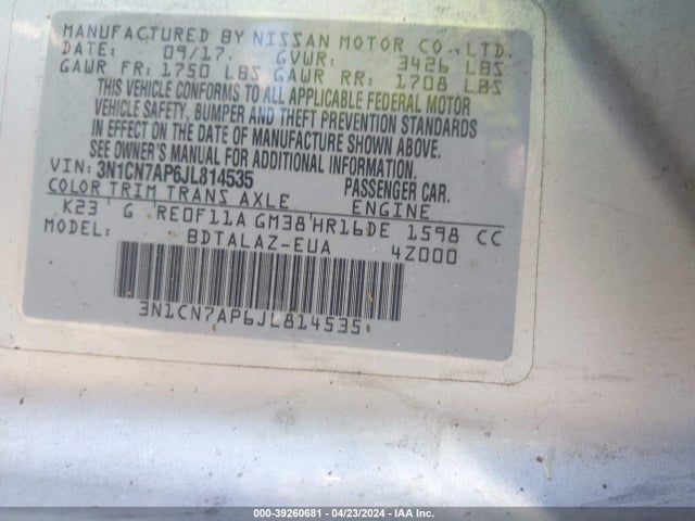 Nissan Versa 1.6 S+ 2018 3N1CN7AP6JL814535 Image 9