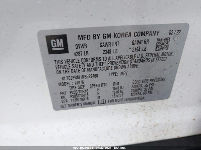 Chevrolet Trax Awd Lt 2022 KL7CJPSM1NB522468 Image 9