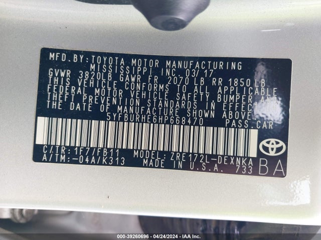 Toyota COROLLA LE 2017 5YFBURHE6HP668470 Image 9