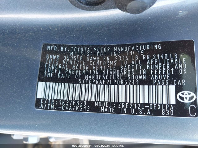 Toyota COROLLA LE 2020 5YFEPRAE2LP085241 Image 9