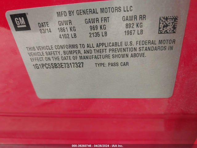 Chevrolet Cruze 1lt Auto 2014 1G1PC5SB3E7317327 Image 9