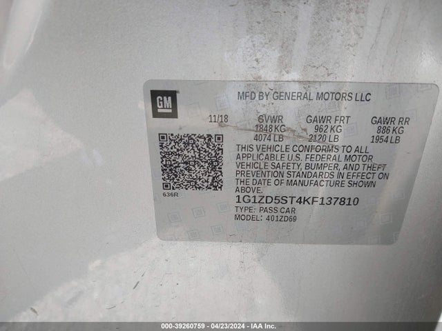 Chevrolet MALIBU LT 2019 1G1ZD5ST4KF137810 Image 9