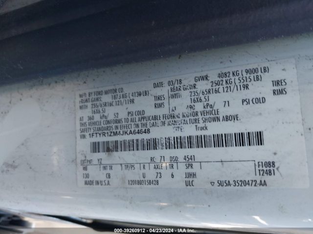 1FTYR1ZM4JKA64648 Ford Transit-250
