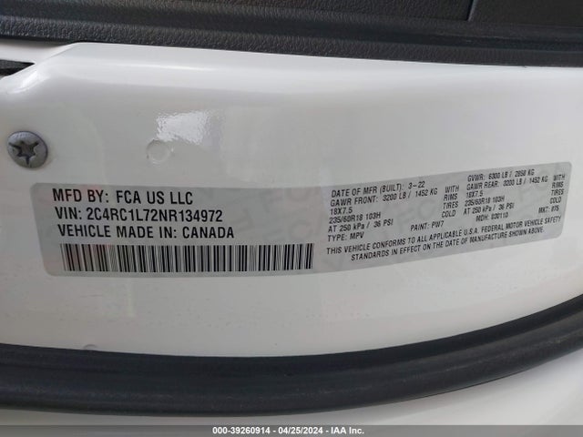 2C4RC1L72NR134972 Chrysler Pacifica Hybrid Touring L