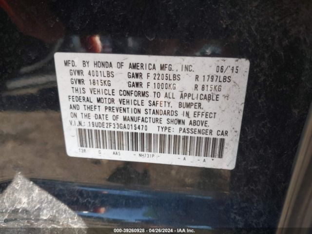 19UDE2F33GA015470 Acura Ilx 2.4l/acurawatch Plus Package