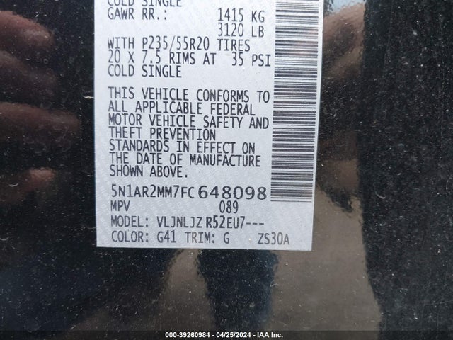 Nissan Pathfinder Platinum 2015 5N1AR2MM7FC648098 Image 9
