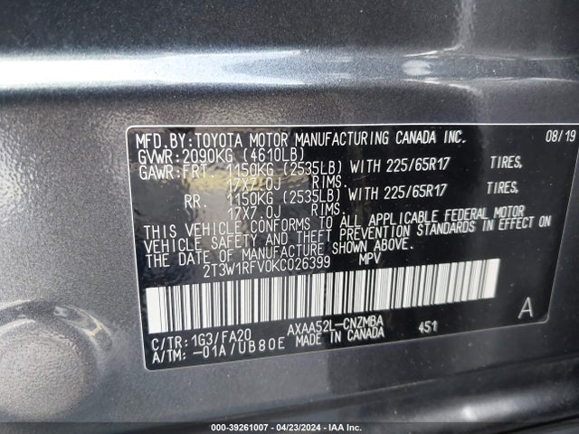 Toyota Rav4 Xle 2019 2T3W1RFV0KC026399 Image 9
