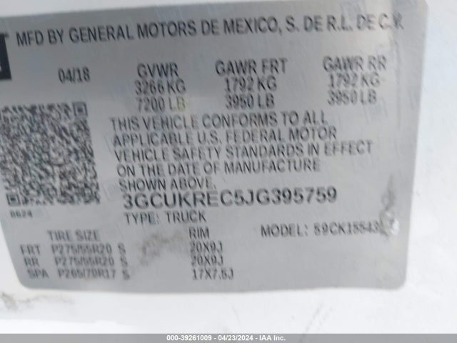Chevrolet Silverado 1500 2lt 2018 3GCUKREC5JG395759 Image 9